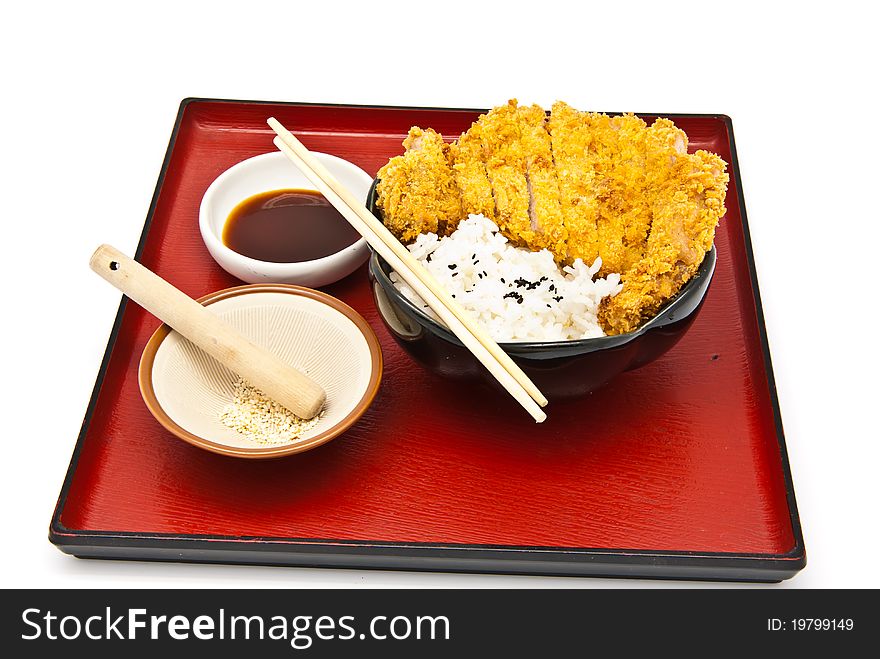 Japanese food style, rice with fried chicken