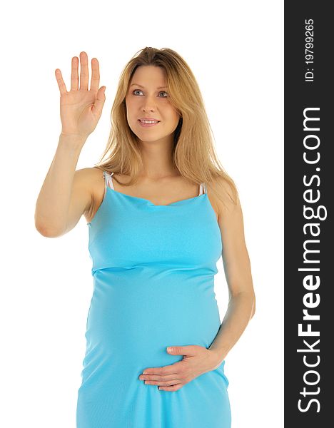 Pregnant woman chooses virtually isolated on white