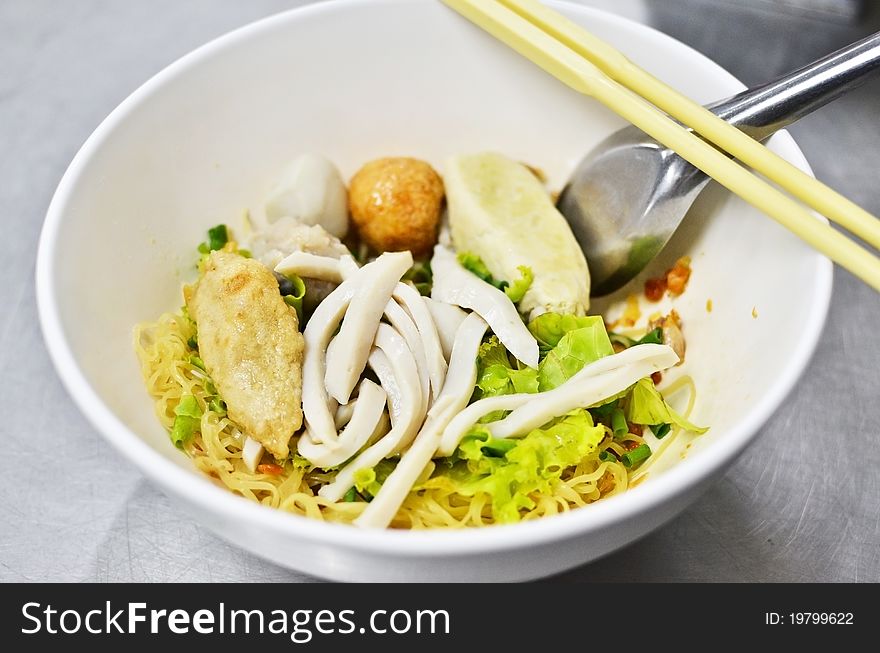 Asian style noodle with pork and fish ball