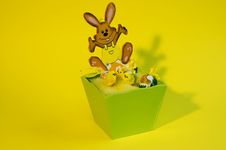 Painted Easter Eggs, Ducks And Bunny Royalty Free Stock Photography