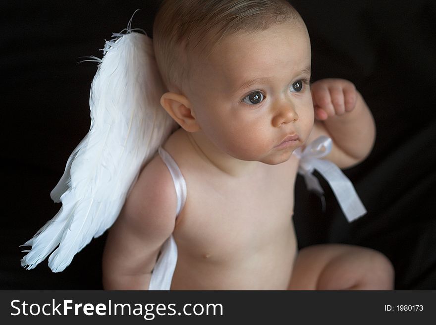 Image of baby wearing angel wings. Image of baby wearing angel wings