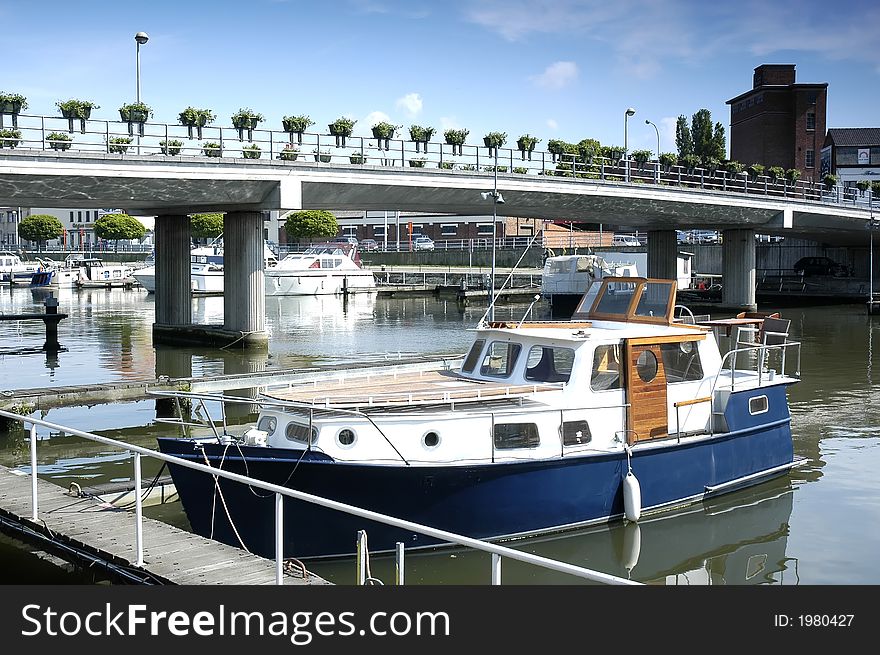 City port with yacht in Hasselt, Belgium