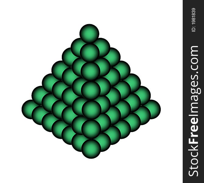 Volumetric picture with the image of a pyramid. The pyramid consists of set of fine balls of green color. The figure is placed on a white background. Volumetric picture with the image of a pyramid. The pyramid consists of set of fine balls of green color. The figure is placed on a white background.