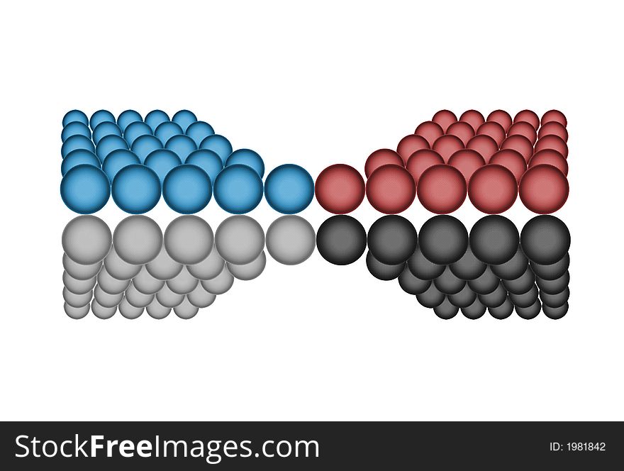 Spheres of four colors are collected in the freakish form. The figure is placed on a white background. Spheres of four colors are collected in the freakish form. The figure is placed on a white background