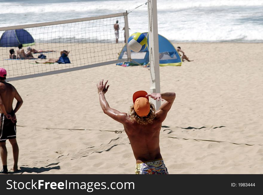 Male Beach Volleyball Player Ready To Serve , Outdoor On A Sunny Day