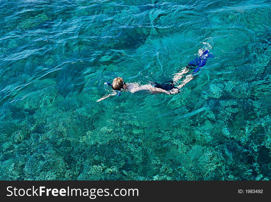 Boy Snorkelling In The Ocean