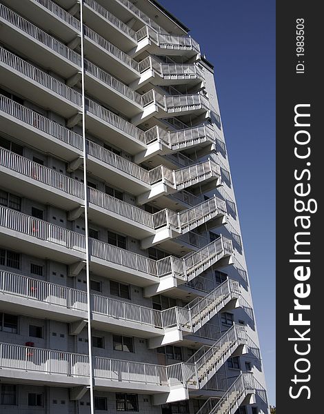 Modern Tall White Urban Residential Apartment Building In Sydney, Stairs, Staircase, Australia. Modern Tall White Urban Residential Apartment Building In Sydney, Stairs, Staircase, Australia