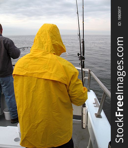 Photo of fisherman on a winter headboat fishing trip off the coast of Ocean City Maryland.