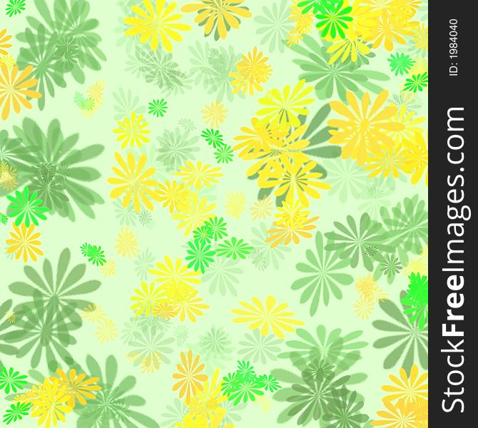 Green and yellow flower pattern gift wrap on background. Green and yellow flower pattern gift wrap on background