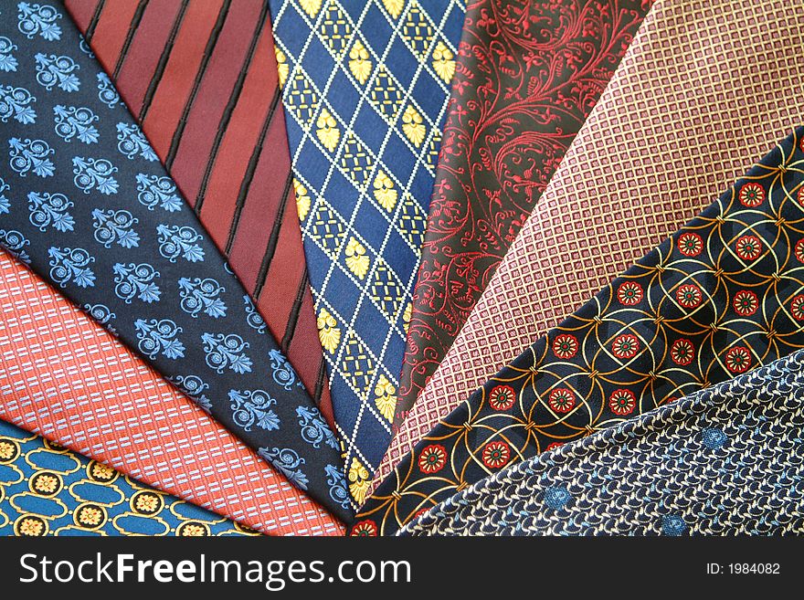 Many colorful elegant silk ties