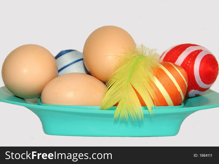 Colorful easter eggs  and white eggs