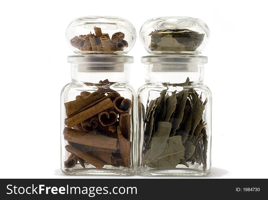 Cinnamon And Bayleaf In Bottles