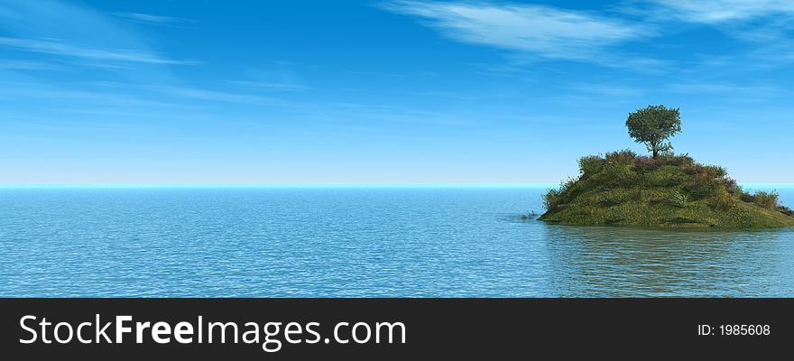Small green island with trees - 3d illustration. Small green island with trees - 3d illustration.
