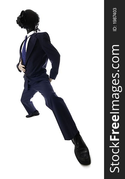 Man in a blue suit with a latex mask. Man in a blue suit with a latex mask