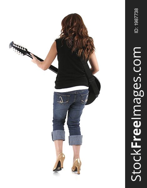 Girl playing guitar on white background. Girl playing guitar on white background