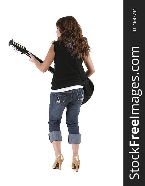Girl playing guitar on white background. Girl playing guitar on white background