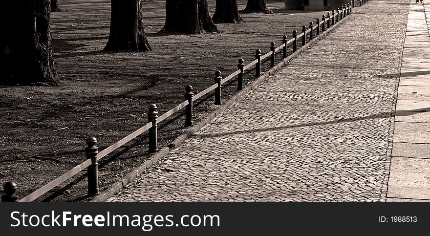 A romantic path on Berlin's museum island with typical cobblestones. A romantic path on Berlin's museum island with typical cobblestones