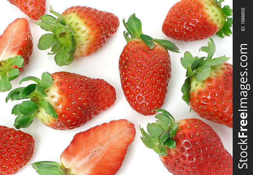 Strawberries on a gleamy surface. Strawberries on a gleamy surface