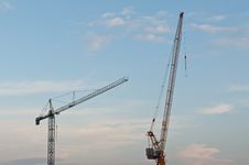 Two Cranes In The Evening Stock Photo Two Cranes In The Evening Stock Photo