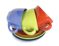 Colour Cups And Soucers Royalty Free Stock Photography Colour Cups And Soucers Royalty Free Stock Photography