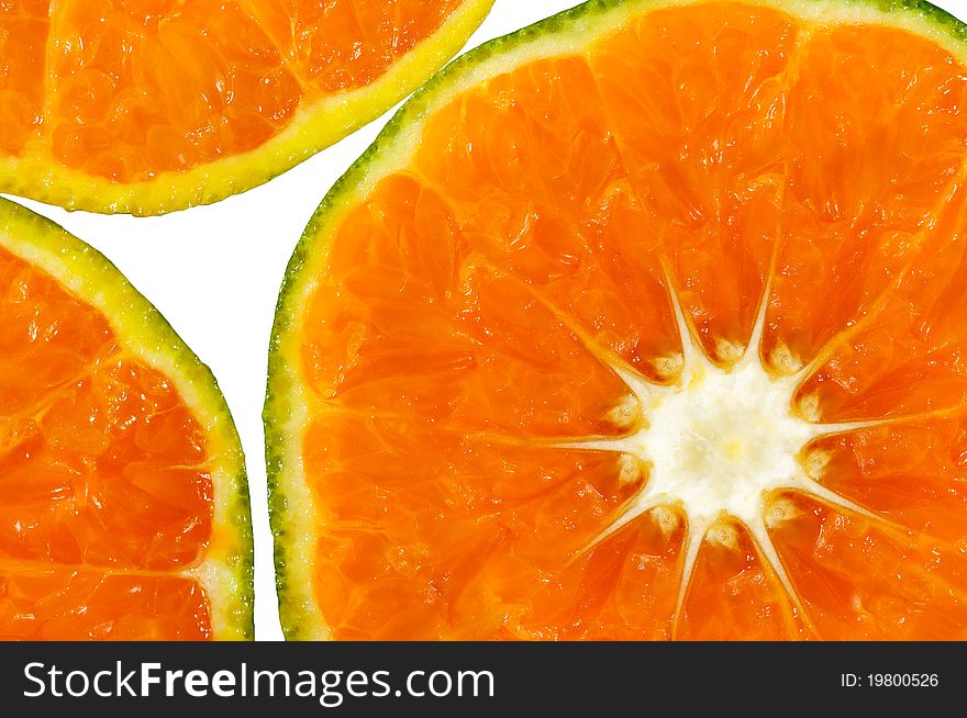 Orange citrus tangerine slice on white background