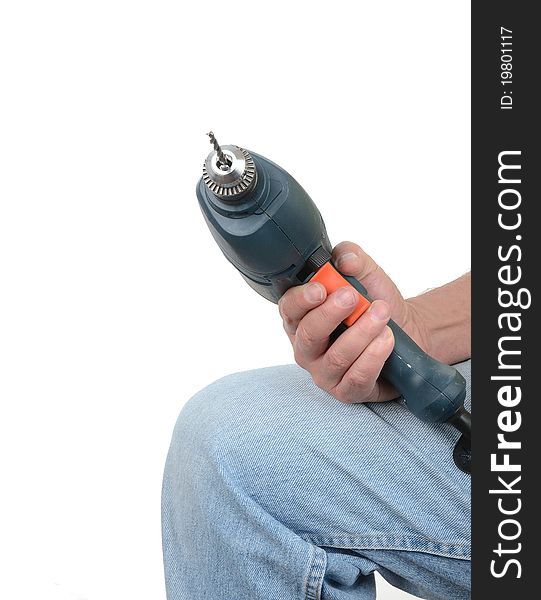 Man holding a drill ready for work. Man holding a drill ready for work