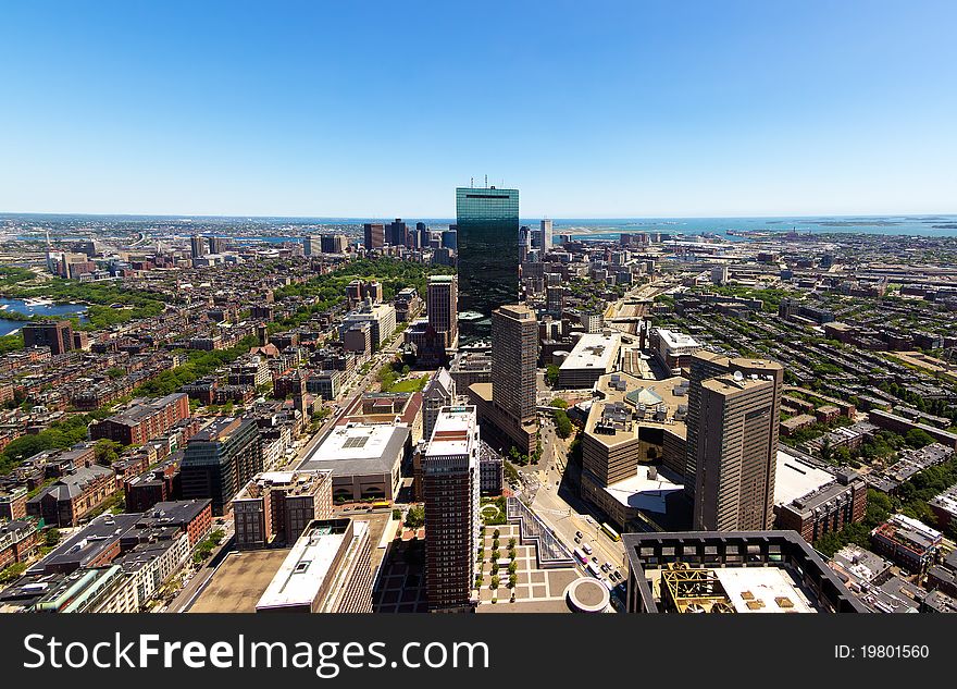 Aerial view of Boston Skyline in Massachusetts.