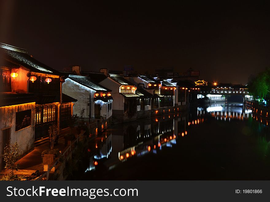 Night of river town, Chinese town