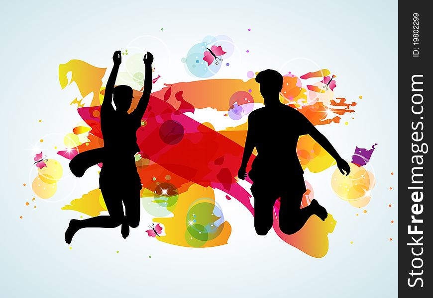 Vector bright background with jumping people. Vector bright background with jumping people