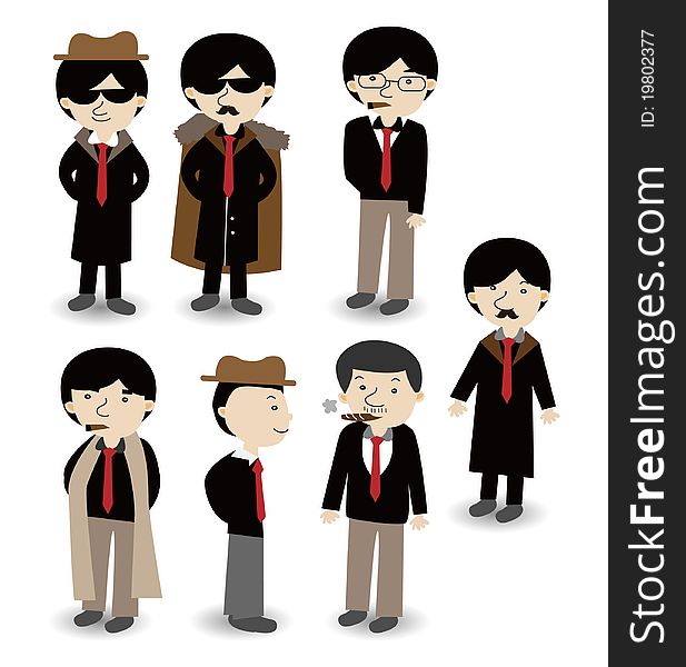 Cartoon mafia icon set, drawing