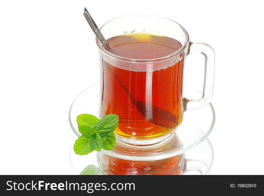 Tea in cup with leaf mint. Tea in cup with leaf mint