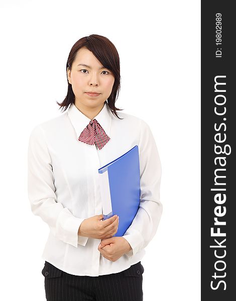 Young japanese businesswoman holding file document