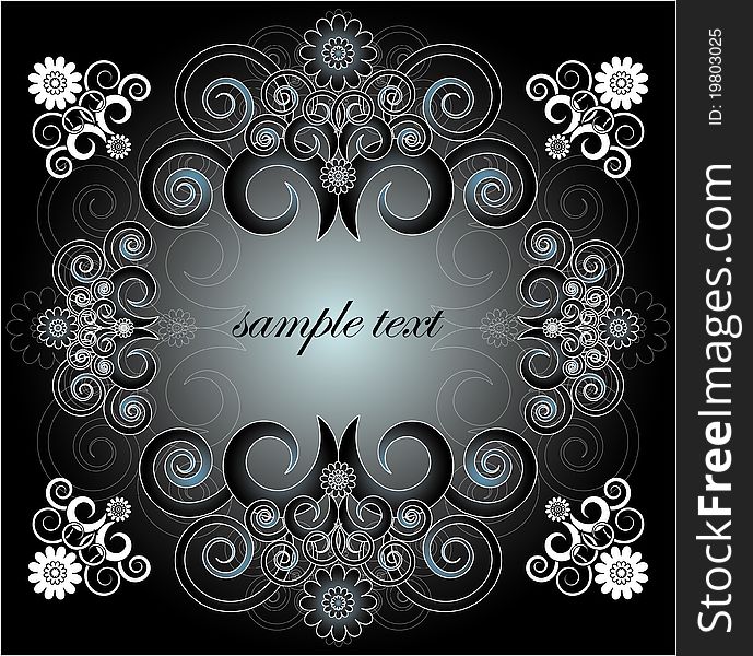 Decorative framework with flower on black background