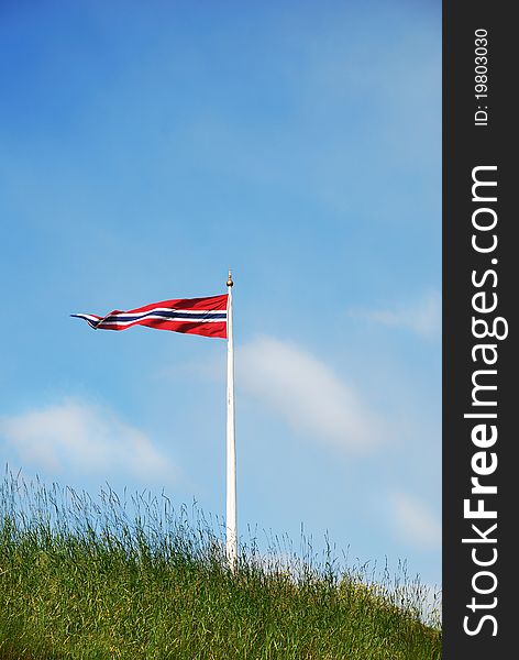 Norwegian flag flying on the green roof