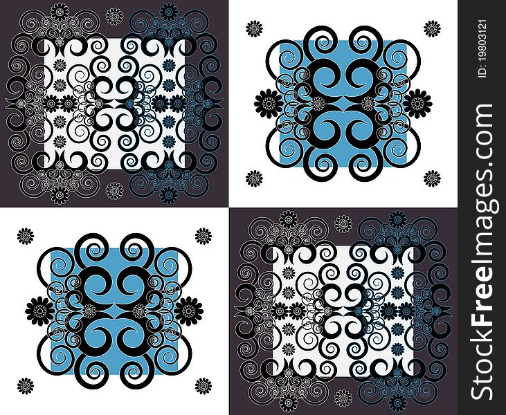 Pattern with curl and flower on square background. Pattern with curl and flower on square background