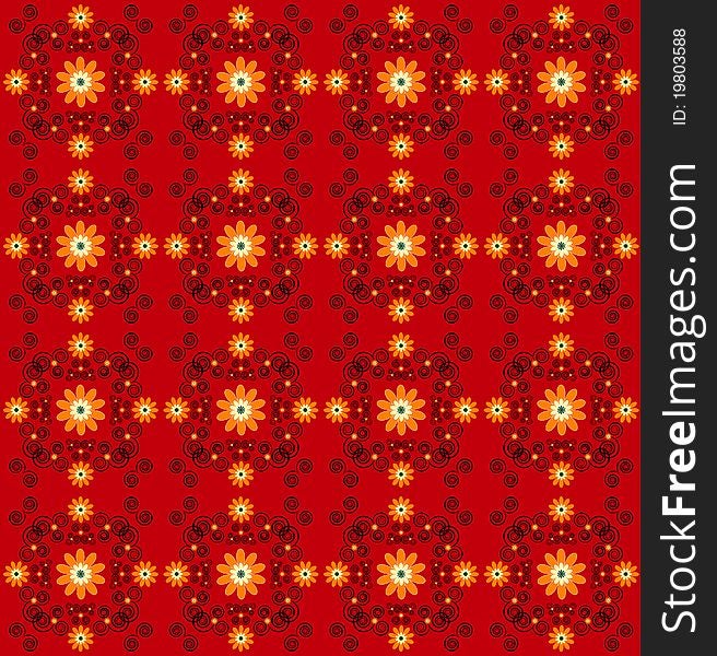 Flower pattern seamless texture on red background