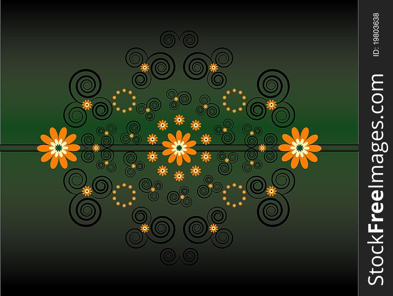 Horizontal ornament with flower on colored background