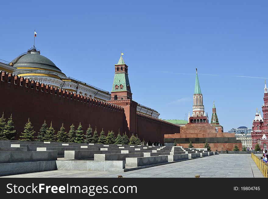 View of the Lenin Mausoleum and the wall on Red Square, Kremlin. View of the Lenin Mausoleum and the wall on Red Square, Kremlin