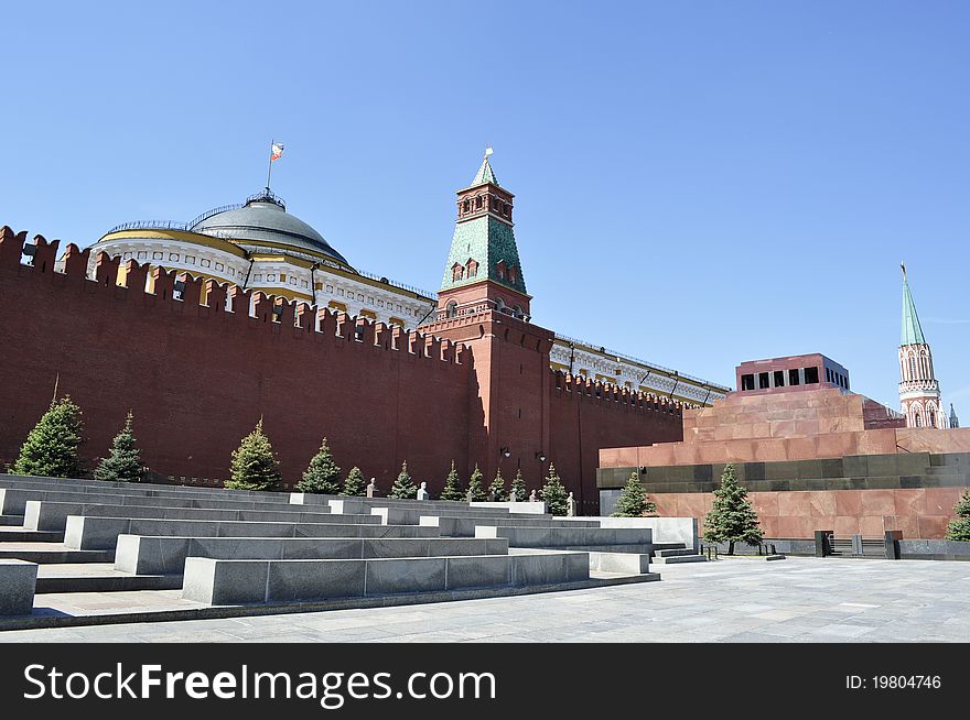 View of the Lenin Mausoleum and the wall on Red Square, Kremlin. View of the Lenin Mausoleum and the wall on Red Square, Kremlin