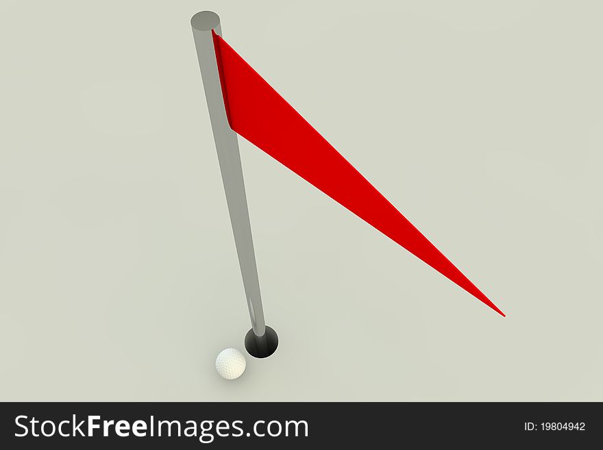 3d golf ball standing to the hole with a flag