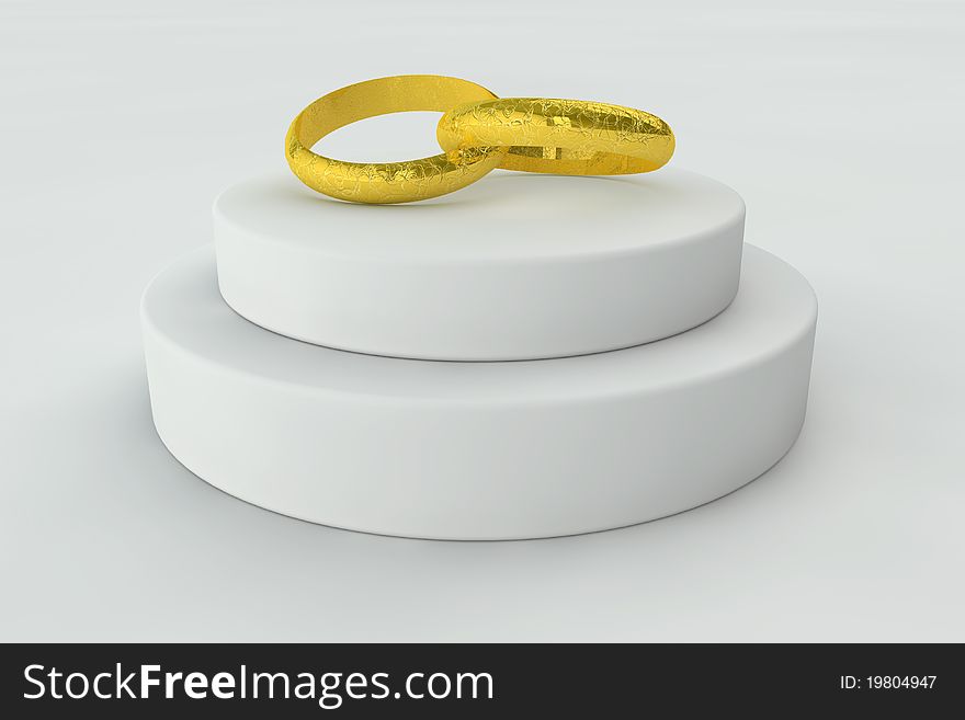 3d render two golden ring on a pedestal