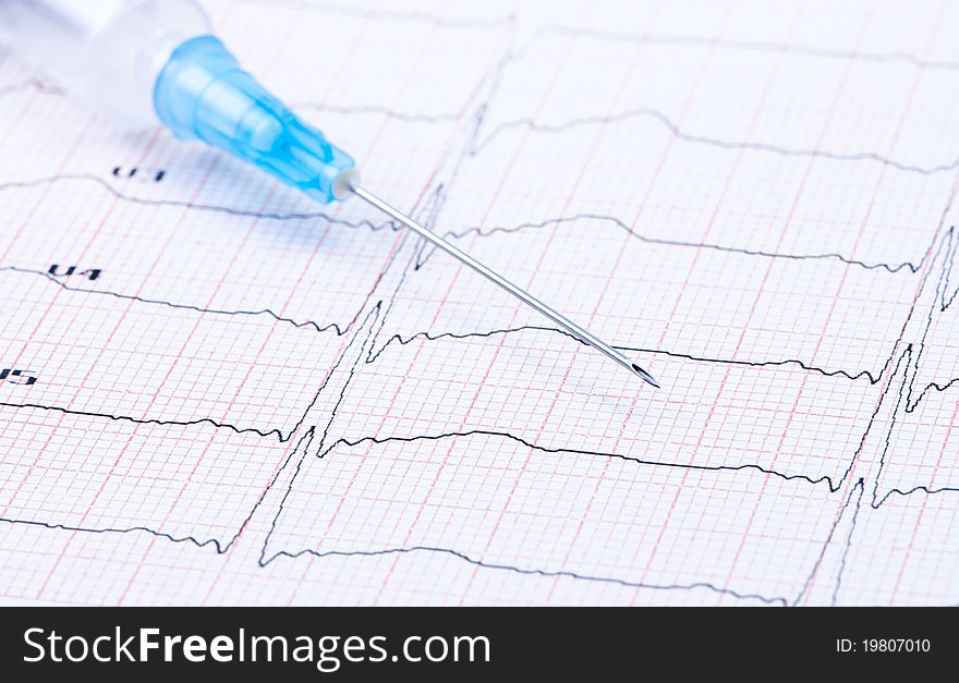 Syringe on ECG.