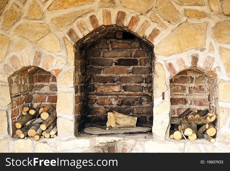 Photo of build fireplace with bricks for cooking