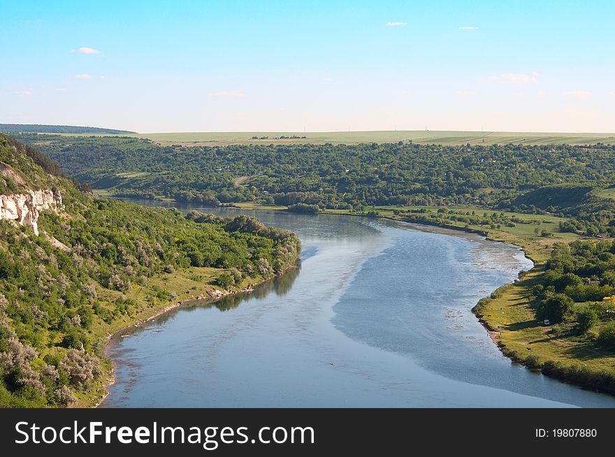 Landscape of the Dniester River in the summer