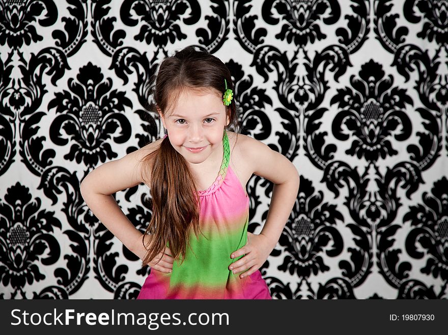 Portrait of cute girl over the black & white background