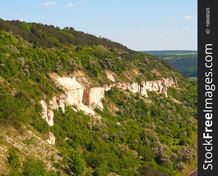 Landscape of rocky hills in the summer