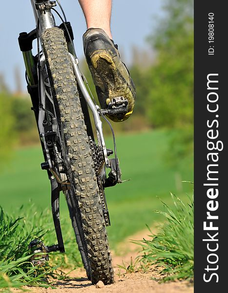 Detail of a moving bicycle wheel. Detail of a moving bicycle wheel