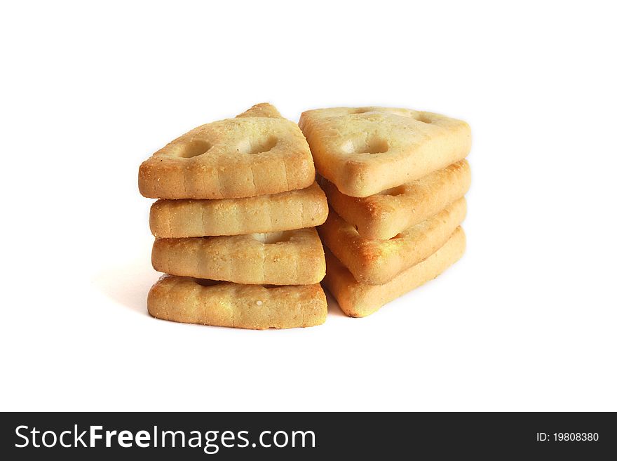 Stack of triangle biscuits on white background. Stack of triangle biscuits on white background