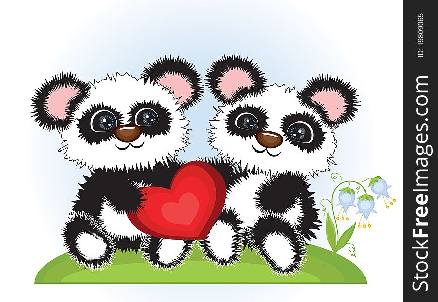 Two panda bears with heart