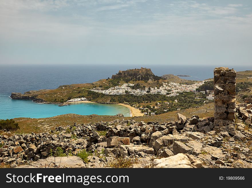 Lindos is an archaeological site, a town and a former municipality on the island of Rhodes